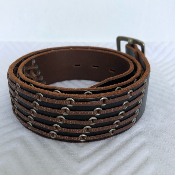 Southwestern Boho Genuine Leather Belt Sz. M Black Brown Woven detail 1.5\